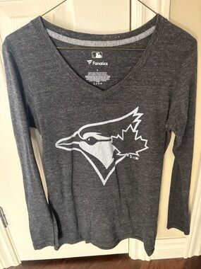 Fanatics Charcoal Gray MLB TORONTO  BLUE JAYS Logo V-Neck Long Sleeve Shirt